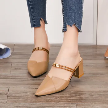2020 Pantofi de Vara pentru Femei Sandale Subliniat toe Femei Pătrat Sandale cu Toc Elegant Doamnelor Tocuri inalte 6cm A1176