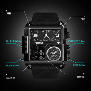 Mens Ceasuri De Brand de Lux pentru Bărbați din Piele Ceasuri Sport SKMEI Bărbați Cuarț LED Ceas Digital Impermeabil Militare Încheietura Ceas pentru Bărbați