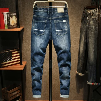 Moda Blugi Barbati Slim fit Albastru Întindere Primăvara și Toamna Casual Denim Pantaloni Dungi Buzunare Pantaloni pentru Bărbați Gunness Pentru Bărbați 2021
