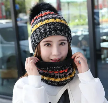 Femei Iarna Căciuli Tricotate Pălărie Eșarfă Set Pentru Fete Femeie De Pluș Cald Pălărie Și Eșarfă Inel Copil De Sex Feminin De Moda Pom Pom Cap Eșarfe
