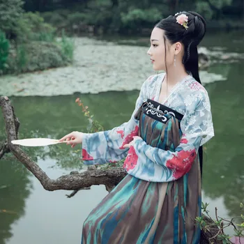 Populară Chineză Dans Costum Hanfu Femei De Sex Feminin Antice Printesa Scena Festivalului De Performanță Florale Imprimate Îmbrăcăminte Tradițională