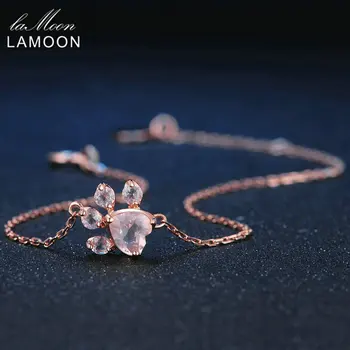 LAMOON Animal Labă de Urs 5X5.5mm Natural Roz Cuart roz Argint 925 Bijuterii Brățări pentru Femei Cadou HI005