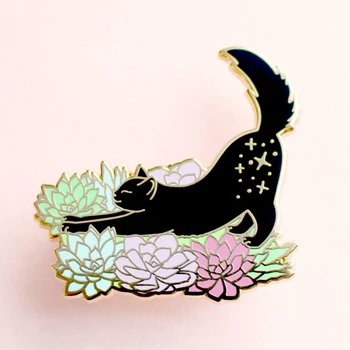 Kawaii Suculente Cat De Greu Email Pin Moda Flori Pastelate Desene Animate Pisicile Negre Animal Medalie De Bijuterii Brosa Cadou Unic