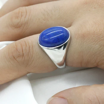 Lapis Lazuli Ring pentru Bărbați Argint 925 Cu Oval Albastru Inchis Piatra Naturala Simplu Rafinat Inele Barbati Femei Unisex Bijuterii