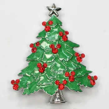 Smalț verde Roșu Stras Pom de Crăciun brosa cadou de Crăciun Pin broșe C683 C