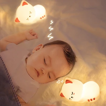 Silicon Cat Lumina de Noapte Reîncărcabilă Lampă de Noapte plina de culoare Senzor Tactil Dormitor Lampă de Noptieră Pentru Copii Copii Copii Veioza