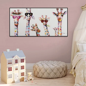 BANMU Girafa Familie Pictura Panza de Imprimare de Desene animate Drăguț de Culoare Animal pat Cameră Copii, Dormitor Decor Poster Modern Decor Acasă