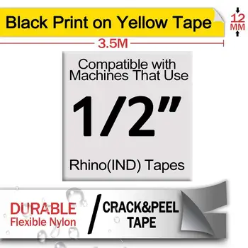 10 Role Compatibile pentru DYMO Etichete Industriale Negru pe Galben 18490 Nylon Flexibil pentru DYMO Industriale RhinoPro Eticheta de Decizie