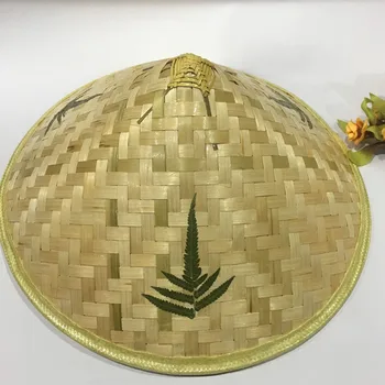 Chineză Stil Retro Pescar Palarie de Soare Bambus Rattan 36cm Dia Handmade Țese Pălărie de Paie Dans Recuzită Con Umbrelă de soare Pălărie