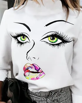 Femei Elegante Toamna Sta Solidă Gât Pulovere Bluze Cu Maneca Lunga Sexy Buze De Imprimare Camasi Office De Bază Feminin Tricou Blusas