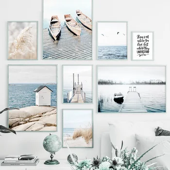Reed Plaja Pod Barca Pescăruș Acasă, Citat De Arta De Perete Panza Pictura Nordică Postere Si Printuri Poze De Perete Pentru Living Decorul Camerei