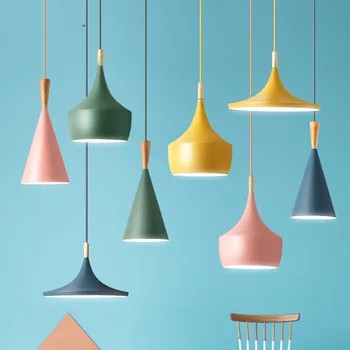 Nordic Agățat Corpuri de iluminat Salonul Galben Verde Macaron Lumini de Bucătărie Cameră Lampa de Lemn Sufragerie Lumini Luciu Suspensie