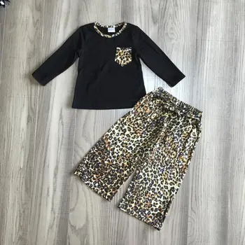Girlymax Fete pentru copii de Toamna tinuta fete leopard set fata negru raglan fata pantaloni largi