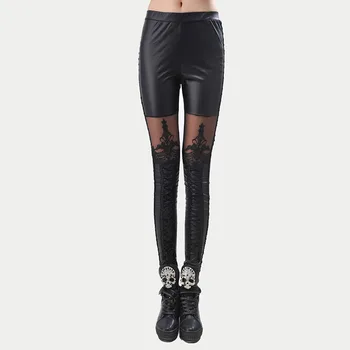 De înaltă Calitate ridicata Punk din piele faux Negru dantelă gotic Legging pentru femei bandaj dantelă sus jambiere ieftine FIERBINTE pantaloni pantaloni