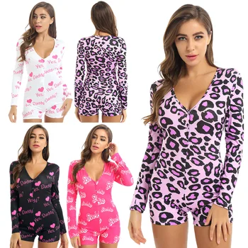 2020 Primăvară Sexy Femei Violet Leopard De Imprimare Elegant Pijamale Pijamale, Body-Uri Cu Maneca Lunga Bodycon Scurt, Salopete, Pijamale