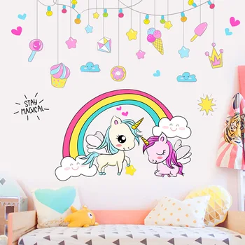 Rainbow Unicorn Autocolante de Perete pentru camere de copii din PVC autocolant decalcomanii de uz casnic podoabă autocolante de perete pe perete pictura tapet