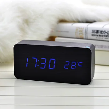 Lemn LED Ceas cu Alarmă cu Temperatura Sunete de Control Calendar Display LED Electronice Digitale Desktop Ceasuri de Masa