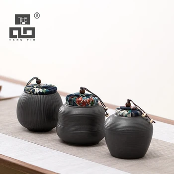 TANGPIN de ceai din ceramica caddies negru vintage canistra ceai chinezesc kungfu accesorii de ceai