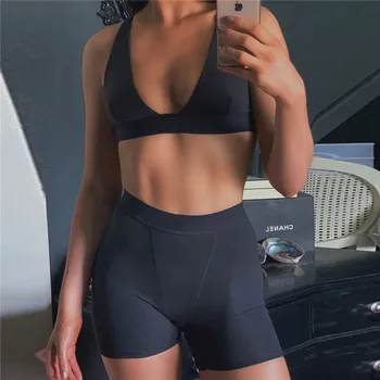SheBlingBling Casual de Vara de Fitness Femei Seturi Sexy V Adânc Gât Sutien de Sport Topuri și pantaloni Scurți de Înaltă Talie Fete din Două Piese Utilaje