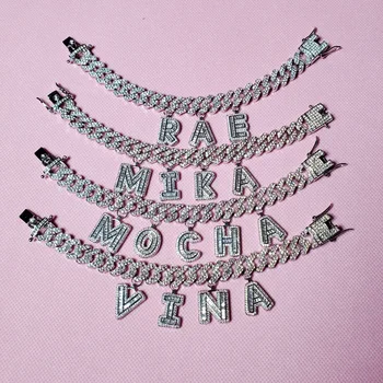 DIY Iced din Zircon Scrisoare Delicată Brățară Numele Stras Cubanez Lanț pentru Femei Bijuterii en-Gros