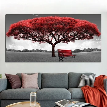 Dimensiune Mare Copac Roșu Poster Pictura Modernă Imprimate Panza, Postere, Printuri Decorative Poze Decor De Perete Pentru Camera De Zi, Fara Rama