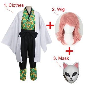 Demon Slayer Kimetsu nu Yaiba Kamado Tanjirou Sabito Set Complet Cosplay Costum Masca Peruca Halloween Costum Amuzant Înălțimea de 100-185cm