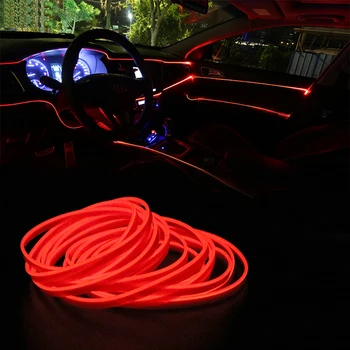 LEEPEE 5 Metri de Lumină de Neon Flexibil DIY Auto Atmosfera Lampă Decorativă EL Wire Rope Mașină de Iluminat Interior Auto Benzi cu LED-uri