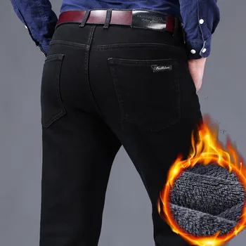 2019 Iarna Noi Bărbați Cald Blugi Negri Clasic Stil de Moda de Afaceri Slim Fit Stretch Denim Pantaloni sex Masculin Brand Pantaloni Groase