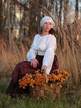 Șansă reală Medieval Rochie de Epocă Renascentistă pentru Femei Costum de Țară Pastorală Retro Rotund Gat Talie Mare Elegant Dulce Fusta