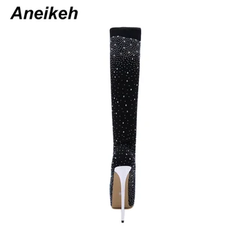 Aneikeh Dimensiune 35-42 Moda Glitte Crystal Stretch Ciorap Platforme Cizme bareta Peste Genunchi 16CM Coapsei Mare Club de noapte