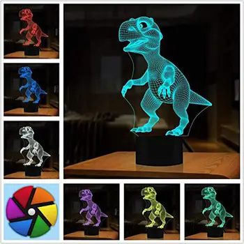 Halloween 3D Dinozaur Lampă cu LED 7 Culori, Touch Control, Lumina de Noapte pentru Copii Cadouri pentru Copii și Adulți Camera de zi Dormitor