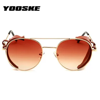 YOOSKE Rotund ochelari de Soare pentru Femei Brand de Lux Steampunk Aliaj de Ochelari de Soare Vintage din Piele Cadru Stilul Punk UV400 Ochelari