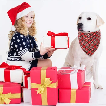 Câinele Bandană pentru Câini de talie Mare de Crăciun Buffalo Plaid Fulg de nea animale de Companie Eșarfă Triunghiulară Bavete Basma Set Accesorii Costum de Companie