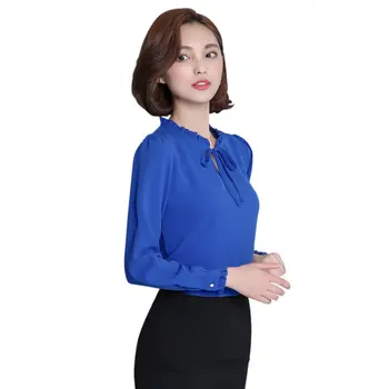 Femei Tricouri Maneca Lunga Stand Guler Arc Bluze Elegante Femei Șifon Bluza Topuri De Moda Munca De Birou Uzura