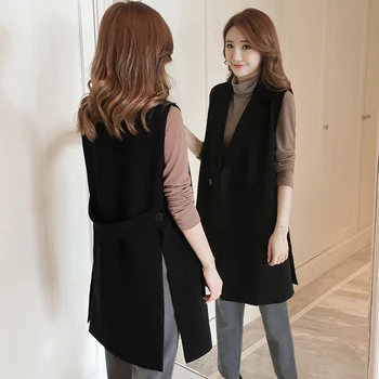 Noua Moda coreeană Split Mult Vesta Femei de Primăvară Elegant Negru fără Mâneci Sacou Feminin Solidă Cardigan Vesta Veste Colete