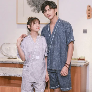 De Vară 2020 Set De Pijama Pentru Femei Maneci Scurte Stil Japonez Kimono Saună Mesaj De Bumbac Vrac Barbati Pijamale Pijamale Pentru Cuplu
