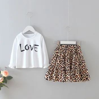 Toamna Fată Costum Nouă Scrisoare de Imprimare cu Mâneci Lungi T-shirt + Leopard Fusta de Moda pentru Copii Imbracaminte Copii 2 buc 2 3 4 5 6 Ani
