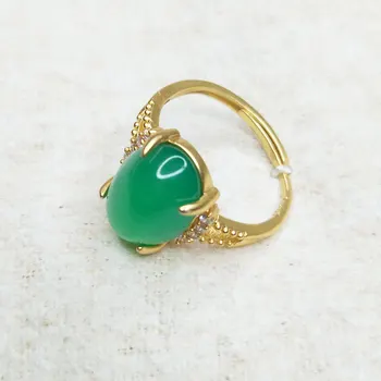 Natural verde calcedonie inel proces Vechi de metal, fără decolorare Sticlă de diamante potrivit pentru femei