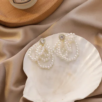 Noi coreean Epocă Simulate-perla Bowknot Geometrice Picătură Cercei Pentru Femeile Elegante de Cristal Picătură de Apă Pandantiv Bijuterii