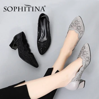 SOPHITINA Stras Pompe de Moda de Înaltă Calitate din Piele Toc Pătrat Confortabil Pantofi Superficial Nou Pompe de Femei PO431