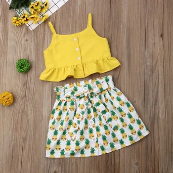2019 2 buc Copil Nou-născut Fetița fără Mâneci Topuri Ananas Fuste Costum de Haine de Vară Set