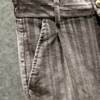 Toamna Iarna Barbati Cu Dungi Gri Casual Pantaloni De Creion Stil De Stradă Bumbac Micro-Elasticitatea Moda Noua Modă Pantaloni De Catifea