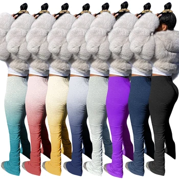 2020 Tendință de Îmbrăcăminte Stivuite Jogger Pantaloni cu Slit Cordon Stivuite Jambiere pantaloni de Trening Femei Ruched Bell Jos Fantă Front