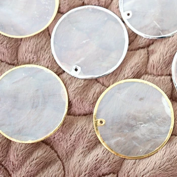 40MM 20buc Alb Nichel / Aur Partea Oglindă Naturale Shell Plate de Formă Rotundă de apă Dulce Coajă Farmecul Margele Bijuterii DIY Face