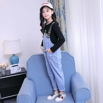 Copilul Mare Fata Curea Denim General Teen Romper Copii Jumper Pantaloni Lungi Haine Albastru