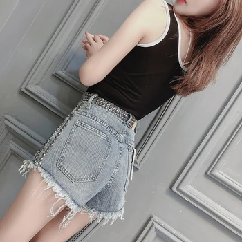 De Primăvară De Moda Toamna Fierbinte Scurt Coreean Haine Nit Talie Mare Slim Denim Pantaloni Scurți Femei Ropa Mujer Toate Se Potrivesc Blugi Rupți B07605