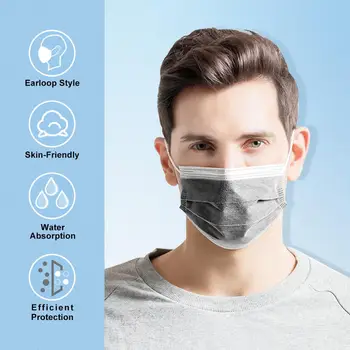 Carbon activat Mască de Unică folosință, 4-strat de Filtru de Praf-dovada Masti de Fata Respirabil Masca Non-țesute Earloops Gura, Masca de Adult