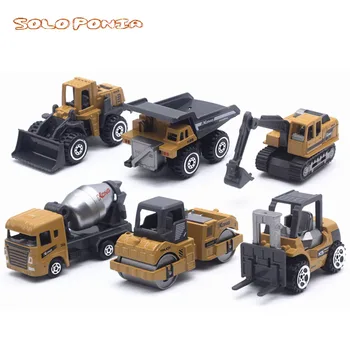6 buc Set Jucarii pentru Copii Mini-Vehicule pentru Constructii de Masini - Excavator, Buldozer, cu Role Rutier, Excavator, basculanta, Tractor Jucarii