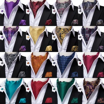 Hi-Cravata Matase Bărbați Adulți Cravata Ascot Tie Set Black Red Paisley Ascot Cravată pentru bărbați Scrunch Auto Britanic Domn Eșarfe