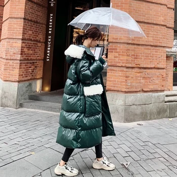 Coreeană 2020 iarna Noi jos Bumbac căptușit jacheta femei mid-lungime strat gros cald liber lucios sacou cusut miel de păr MY85